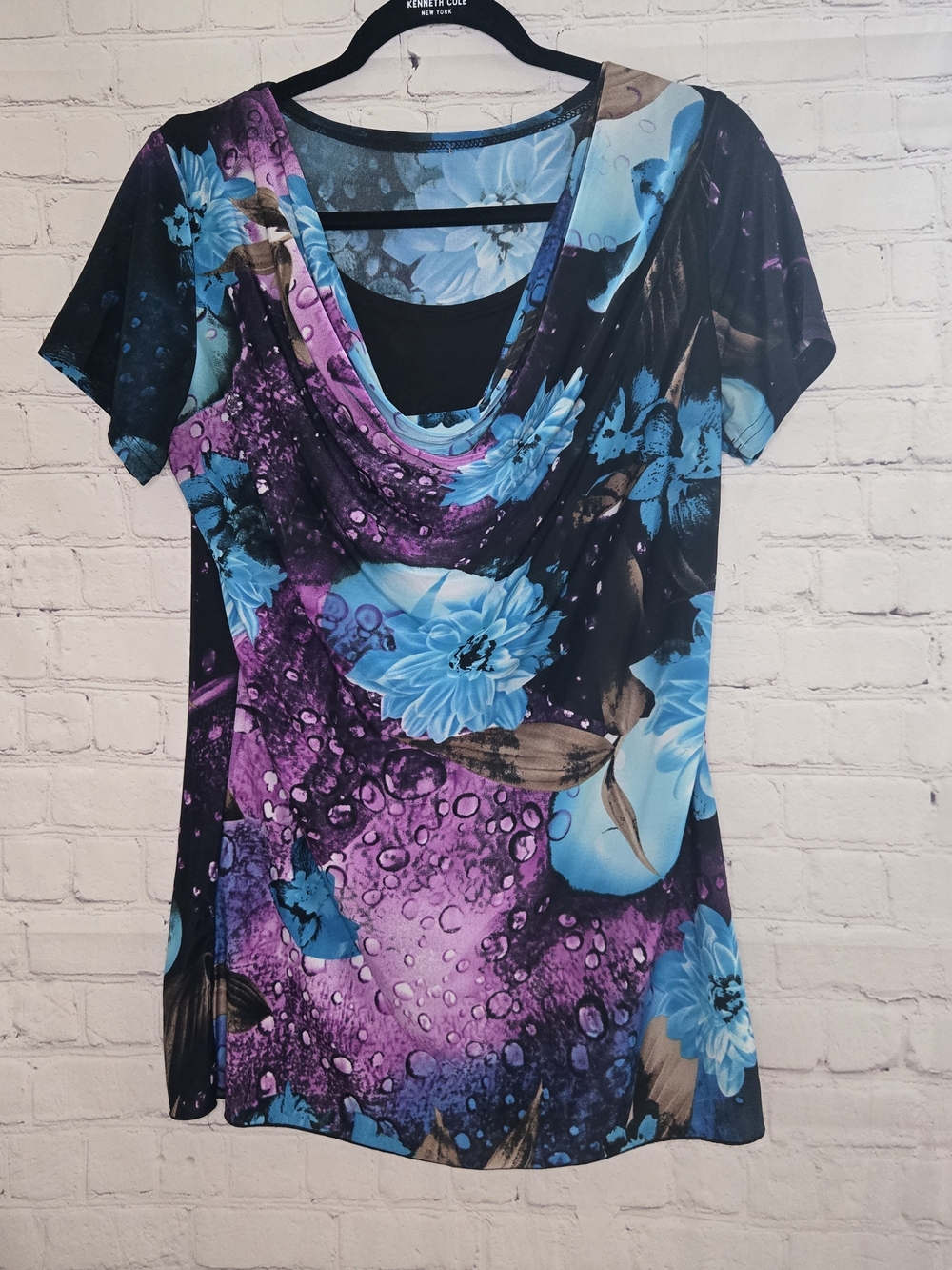 Y2k Rain Floral Print Cowl Neck Fairy Top Size M Unbranded